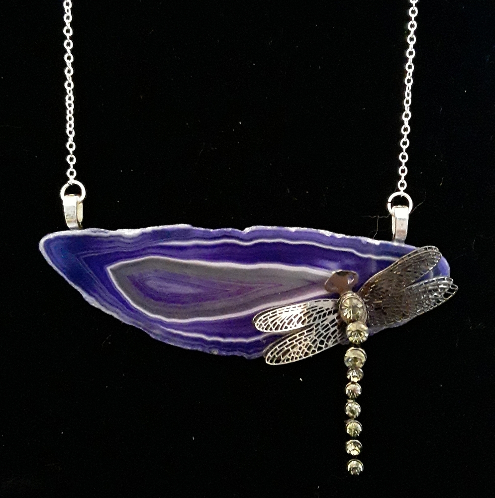 Handmade Agate Dragonfly Necklace